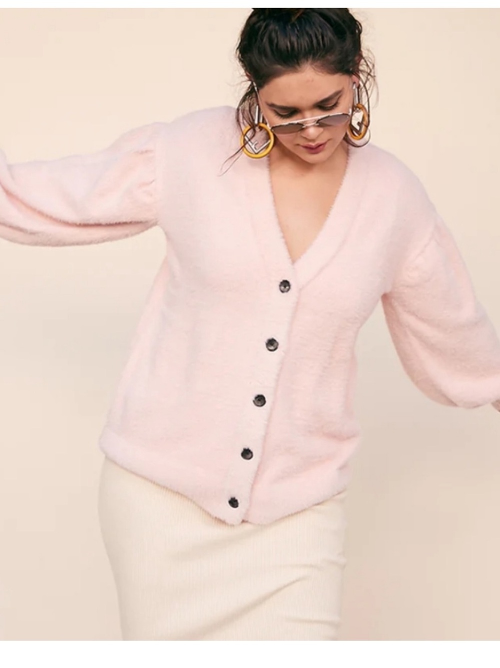 LPA Peach Longline V‑Neck Button Cardigan